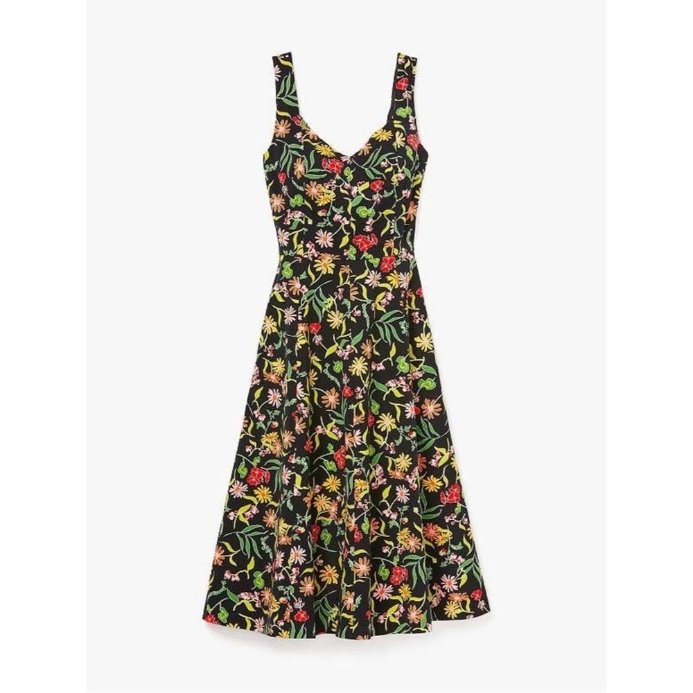Kate Spade Rooftop Garden Floral Grace Dress Black Midi Fit Flare Sz 10 NEW - Picture 16 of 16